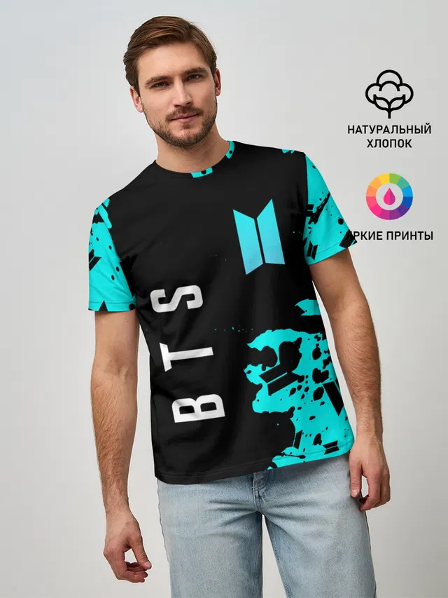 Мужская базовая футболка с принтом «BTS»