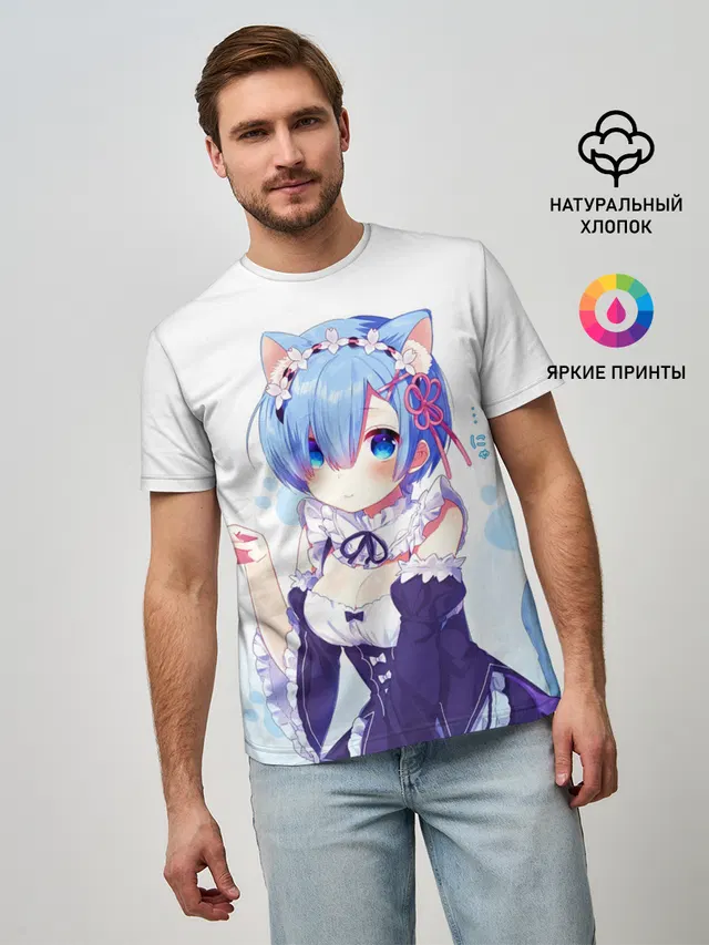 Мужская базовая футболка с принтом «Re:Zero. Жизнь с нуля в альтернативном мире — Re:Zero, Рем»