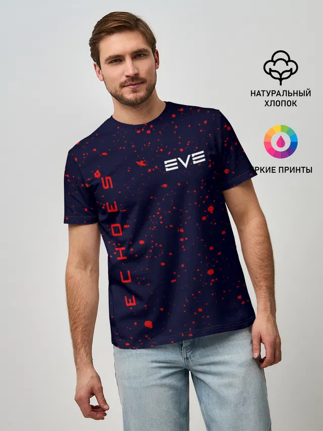 Мужская базовая футболка с принтом «EVE online — EVE ECHOES — ИВ ЭХО»