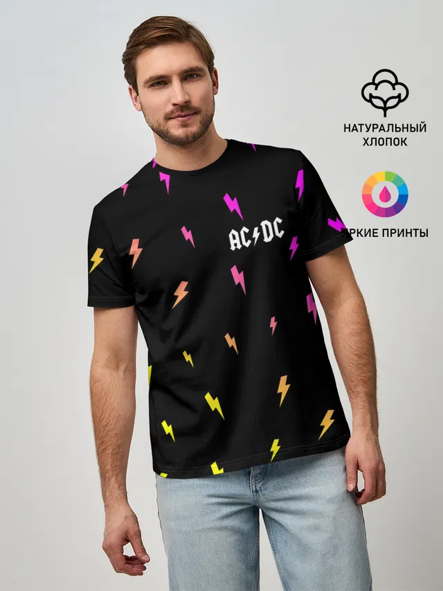 Мужская базовая футболка с принтом «Lightning bolt — AC DС»