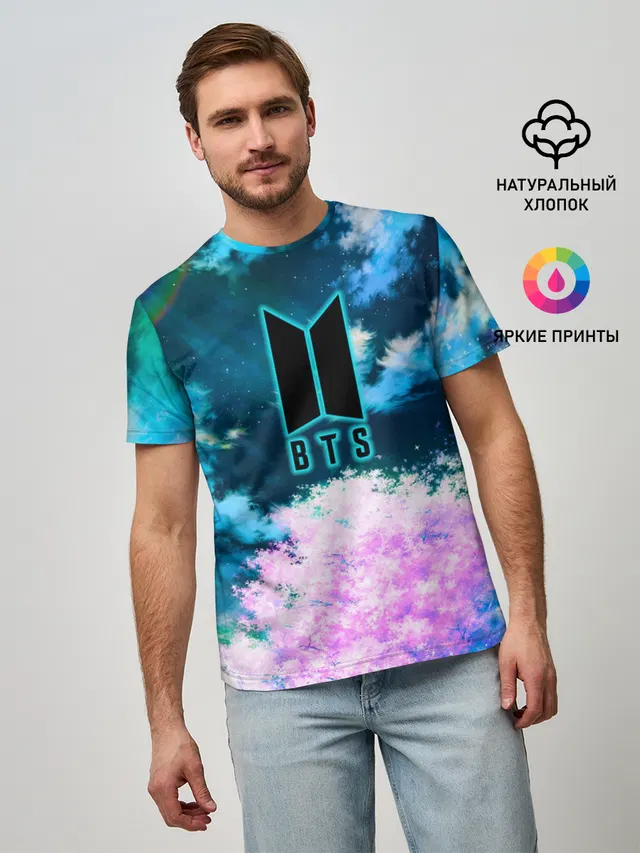 Мужская базовая футболка с принтом «BTS»