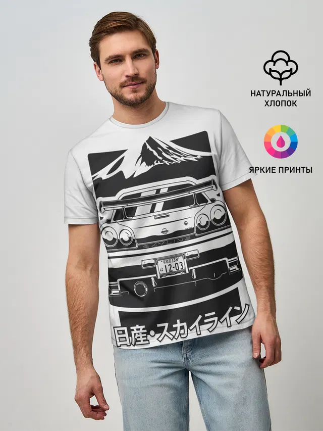 Мужская базовая футболка с принтом «Skyline R 34»