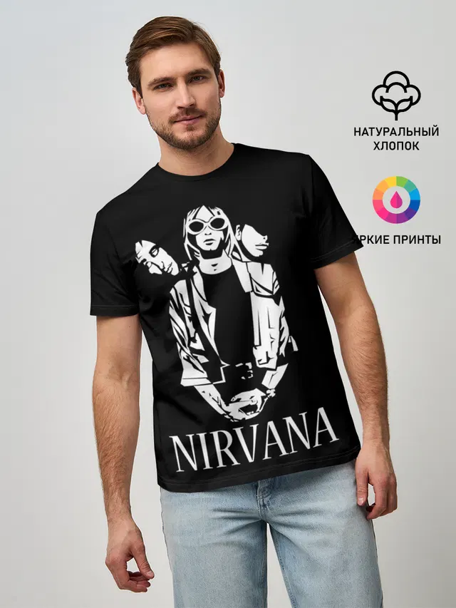 Мужская базовая футболка с принтом «Kurt Cobain»