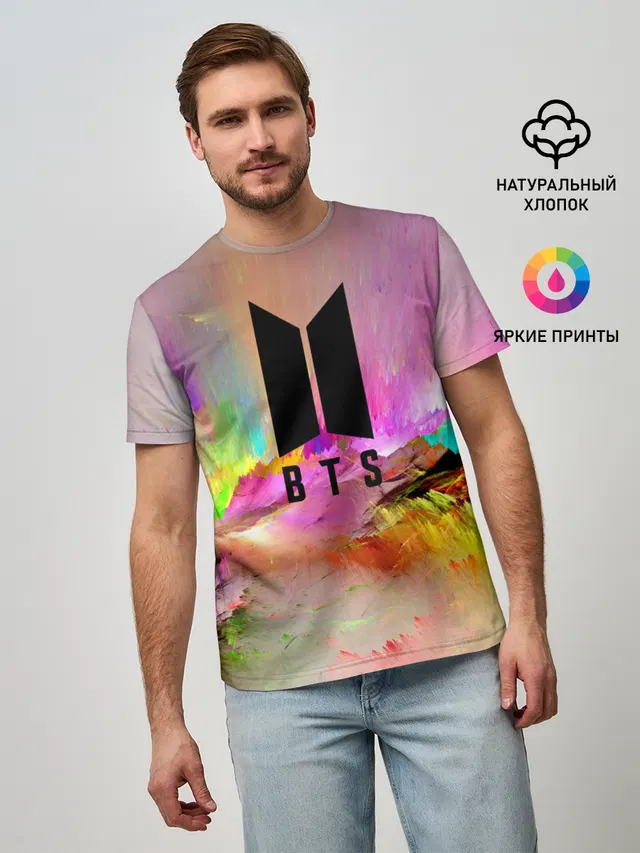 Мужская базовая футболка с принтом «BTS»
