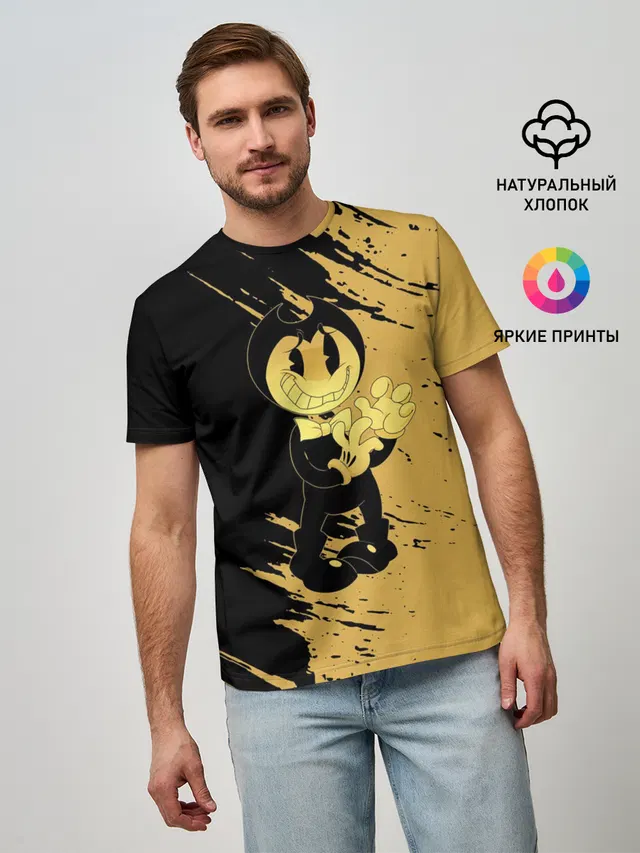 Мужская базовая футболка с принтом «Bendy the Devil»