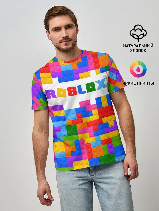 Мужская базовая футболка с принтом «Роблокс — ROBLOX LEGO»