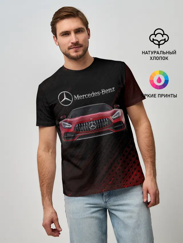 Мужская базовая футболка с принтом «Mercedes-AMG GT — Mercedes Benz AMG.»