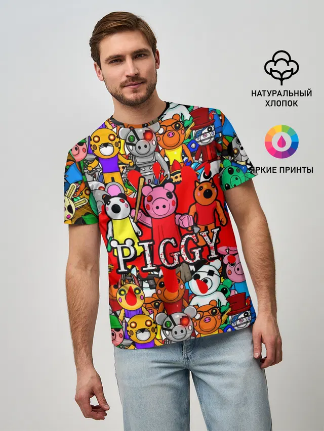Мужская базовая футболка с принтом «Роблокс — ROBLOX PIGGY»