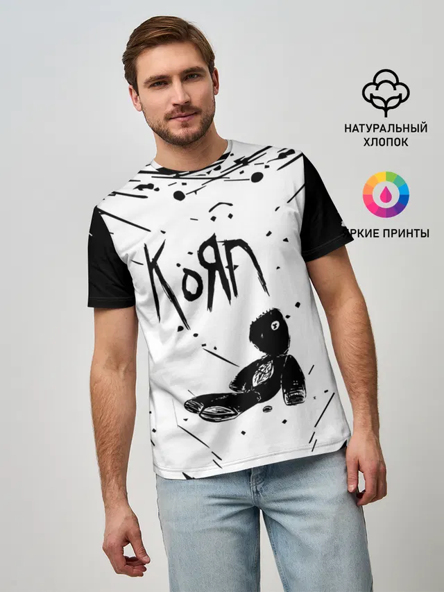 Мужская базовая футболка с принтом «KoЯn — korn»