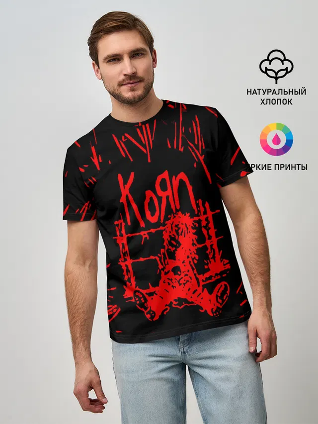 Мужская базовая футболка с принтом «KoЯn — korn»