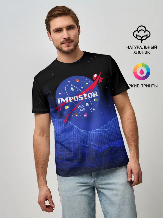 Мужская базовая футболка с принтом «Амонг Ас — IMPOSTOR — NASA.»