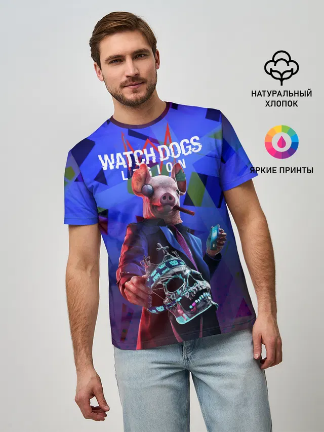 Мужская базовая футболка с принтом «Smartphone — Watch Dogs: Legion»
