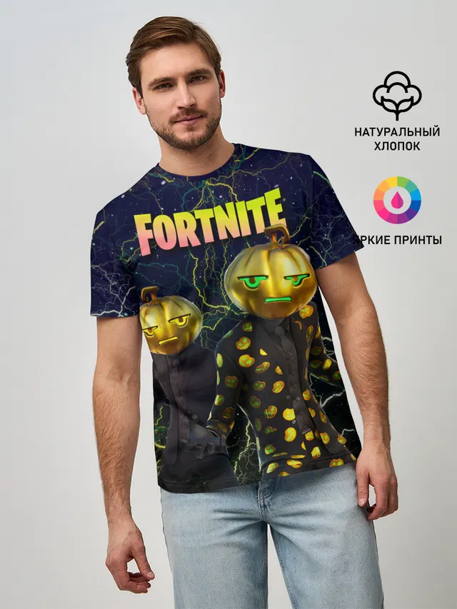 Мужская базовая футболка с принтом «Фортнайт — Fortnite Jack Gourdon»