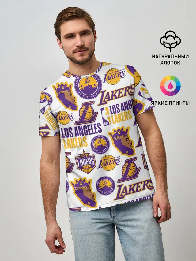 Мужская базовая футболка с принтом «Лейкерс — LAKERS LOGO»