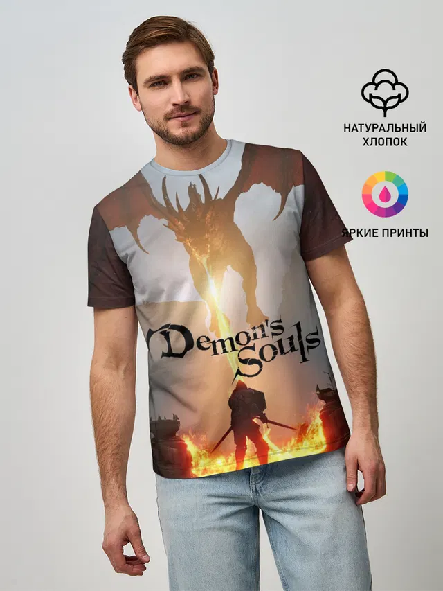 Мужская базовая футболка с принтом «Demons Souls»