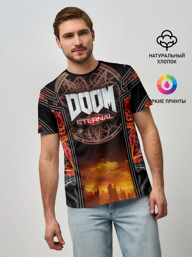 Мужская базовая футболка с принтом «Дум — DOOM ETERNAL»