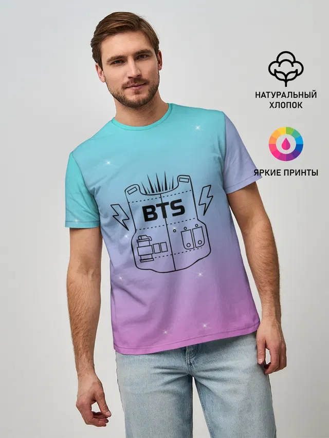 Мужская базовая футболка с принтом «BTS»