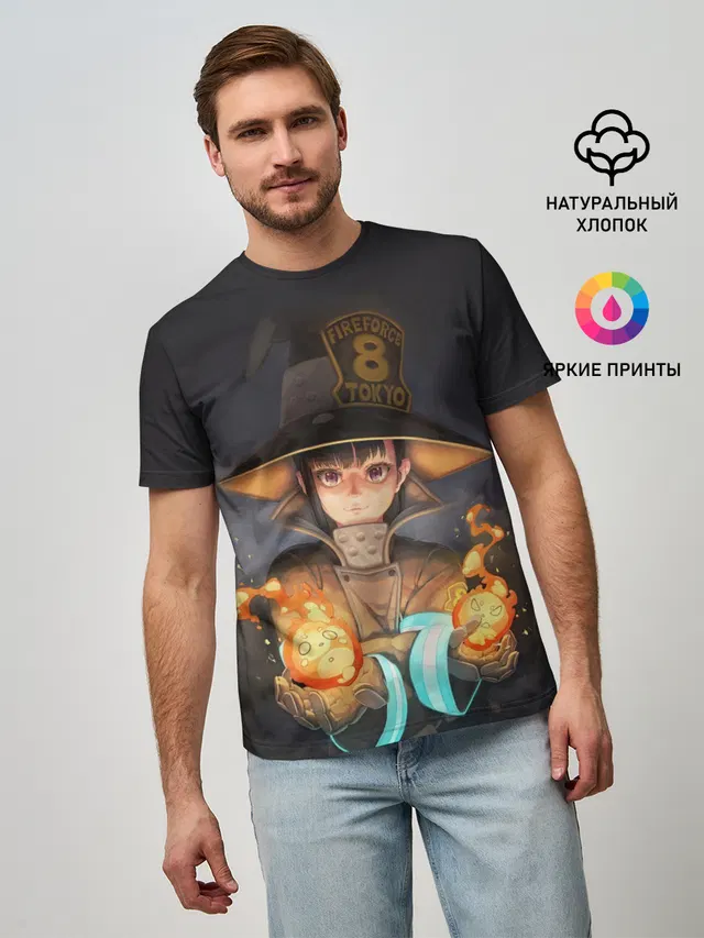 Мужская базовая футболка с принтом «Пламенная бригада пожарных — enenno shouboutai Fire Force»