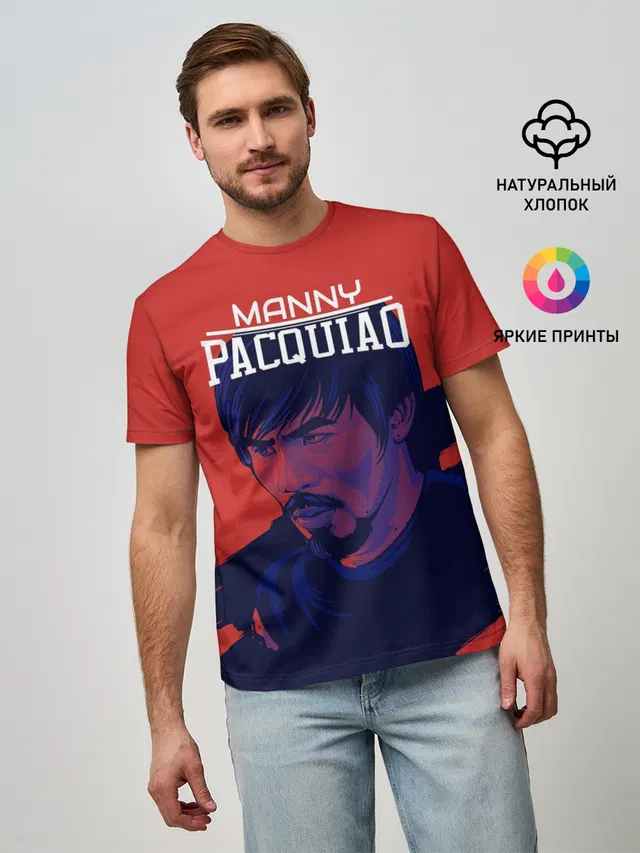 Мужская базовая футболка с принтом «Бокс — Manny Pacquiao»