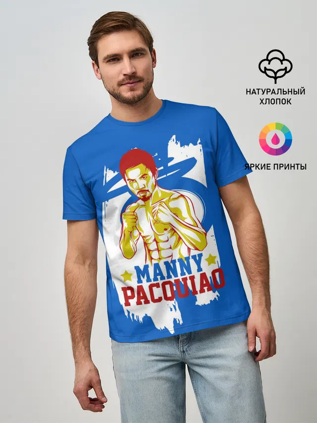 Мужская базовая футболка с принтом «Бокс — Manny Pacquiao»