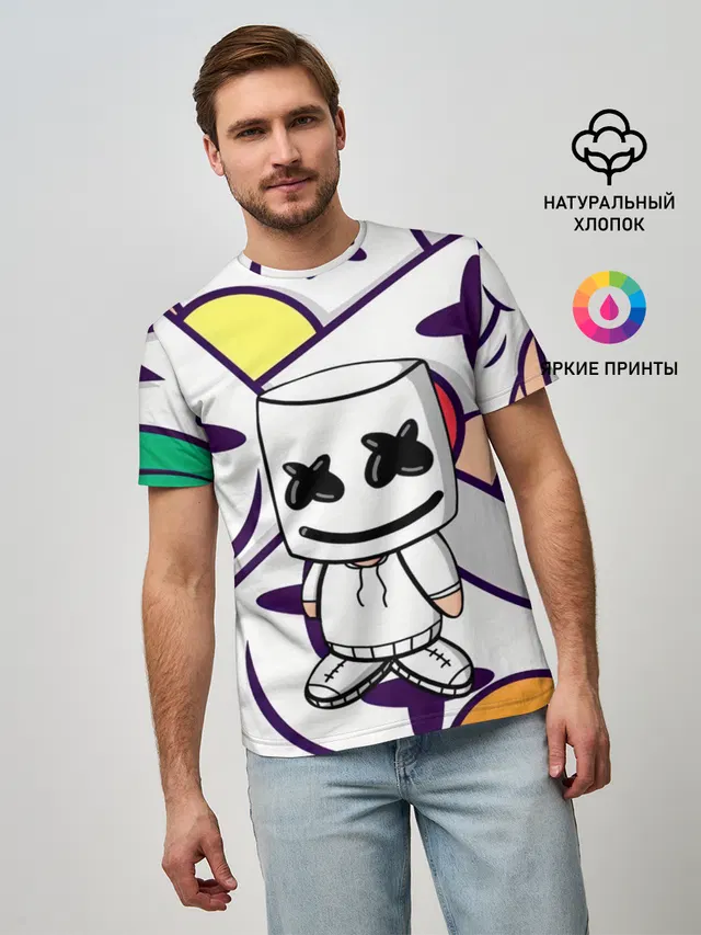 Мужская базовая футболка с принтом «Marshmello»