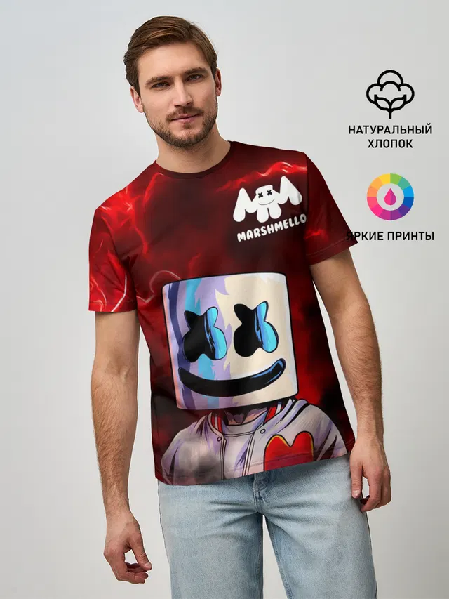Мужская базовая футболка с принтом «Marshmello»