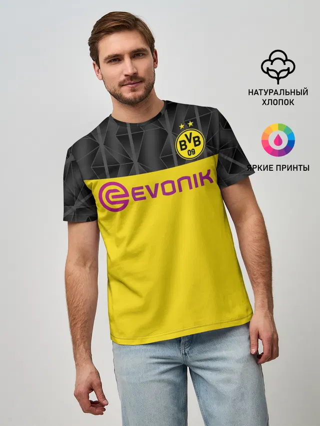 Мужская базовая футболка с принтом «Borussia — Холанд home 19-20 UEFA»