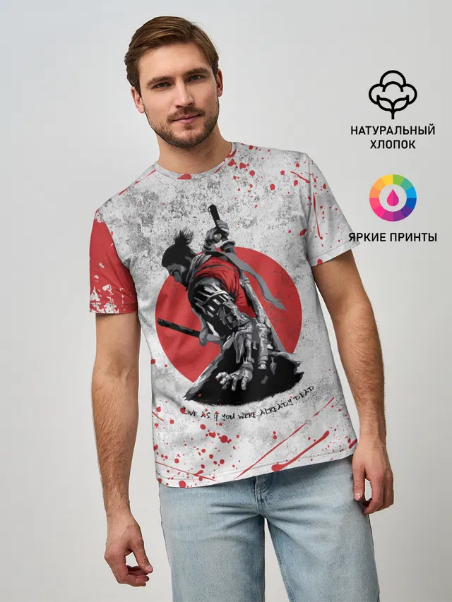 Мужская базовая футболка с принтом «Sekiro shadow die twice»