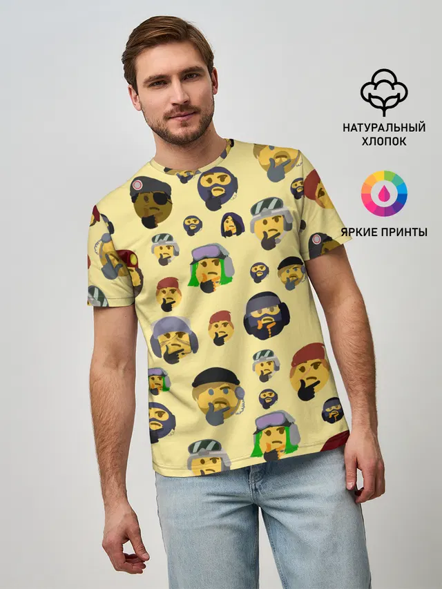Мужская базовая футболка с принтом «Популярные — Thinking emoji skins»