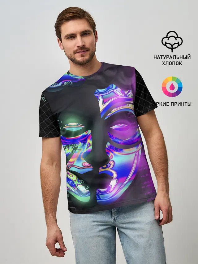 Мужская базовая футболка с принтом «Vaporwave — Chrome Effect»