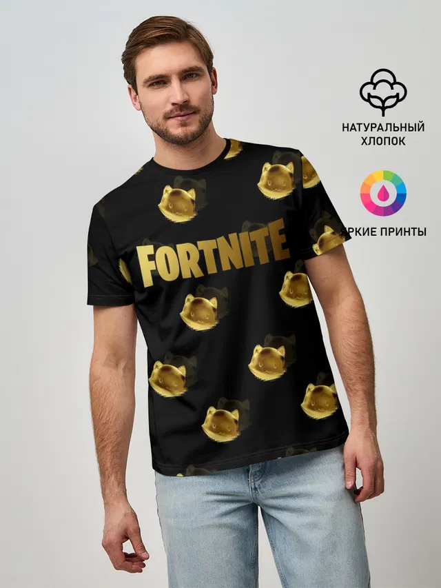 Мужская базовая футболка с принтом «Фортнайт — Fortnite gold»