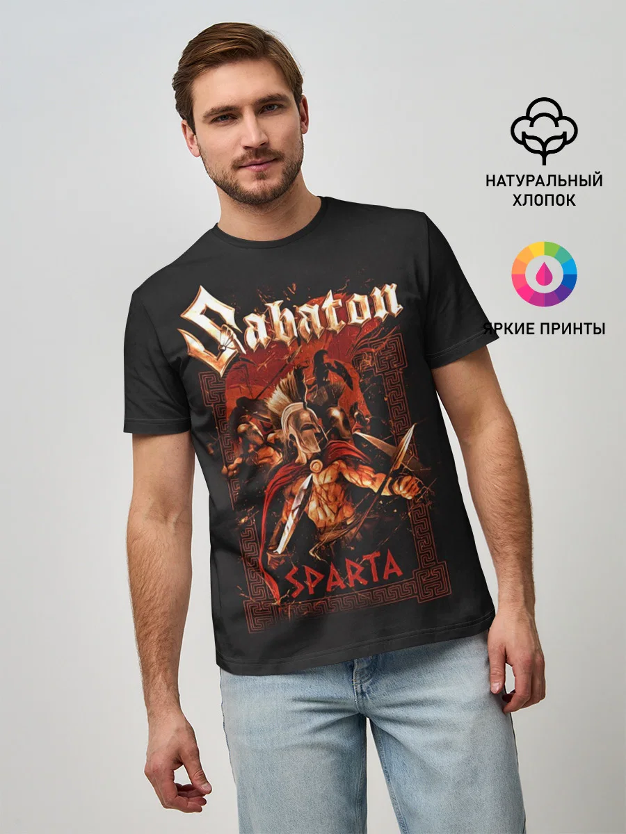 Мужская хлопковая футболка «Sabaton - Sparta» — принт крупно