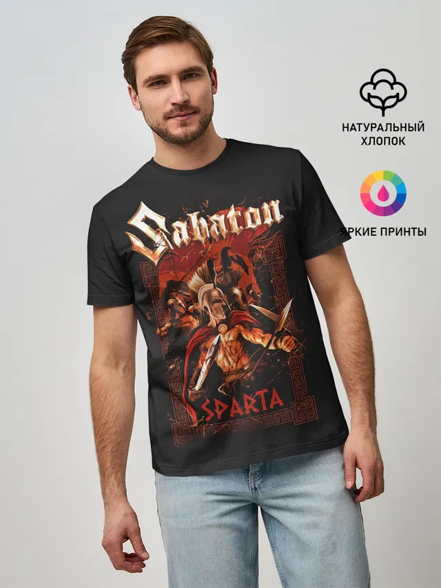 Мужская базовая футболка с принтом «Sabaton — Sabaton - Sparta»