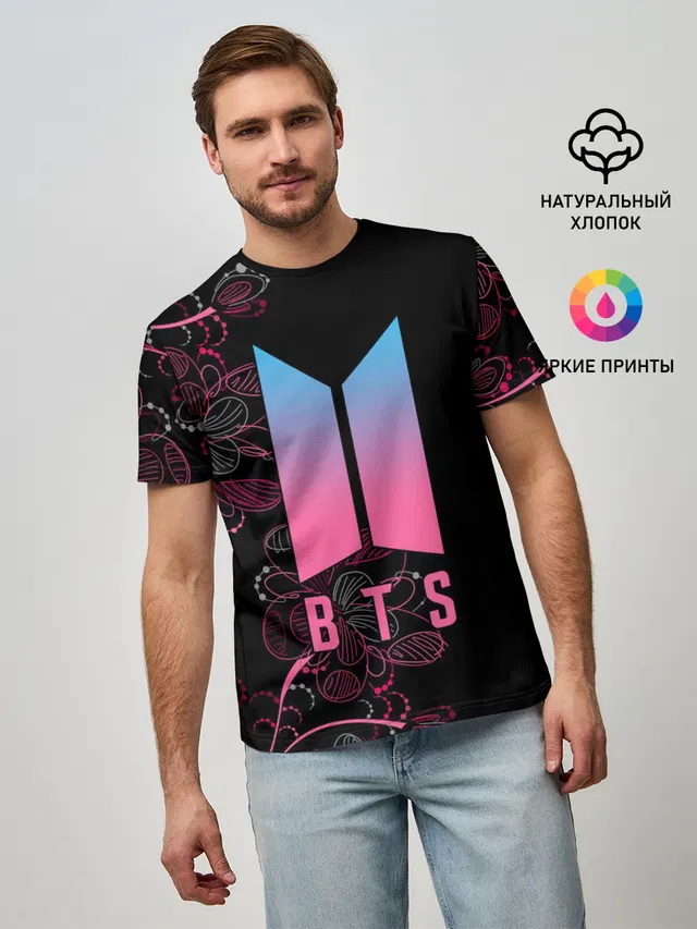 Мужская базовая футболка с принтом «BTS»