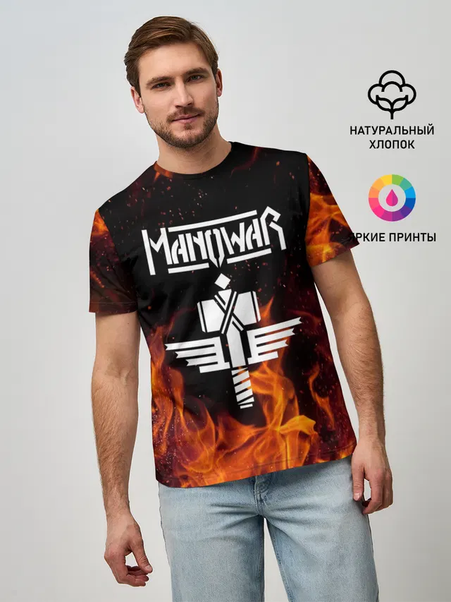 Мужская базовая футболка с принтом «Разный рок — Manowar»