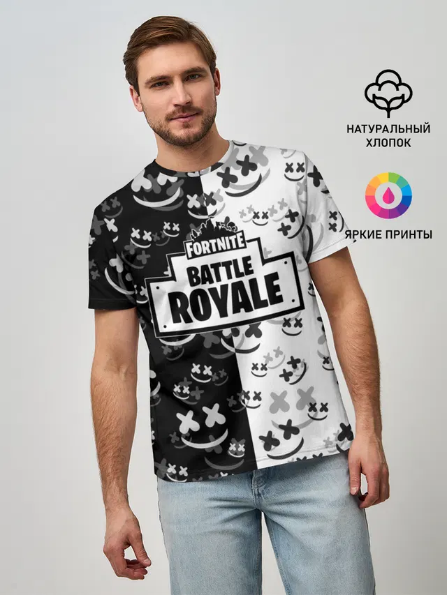 Мужская базовая футболка с принтом «Фортнайт — Fortnite & Marshmello»