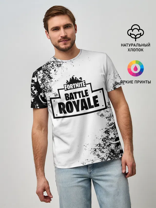 Мужская базовая футболка с принтом «Фортнайт — Fortnite & Marshmello»