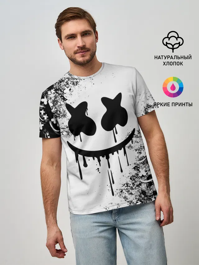 Мужская базовая футболка с принтом «DJ Marshmello»
