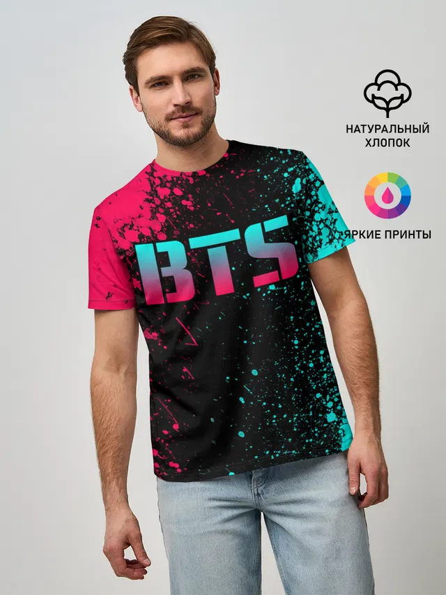 Мужская базовая футболка с принтом «BTS»