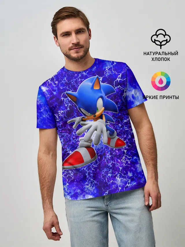 Мужская базовая футболка с принтом «Sonic Молнии — Молнии»