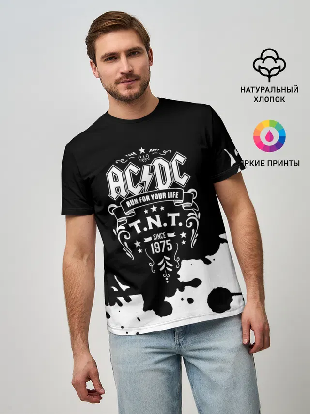 Мужская базовая футболка с принтом «1975 — AC/DC T.N.T.»