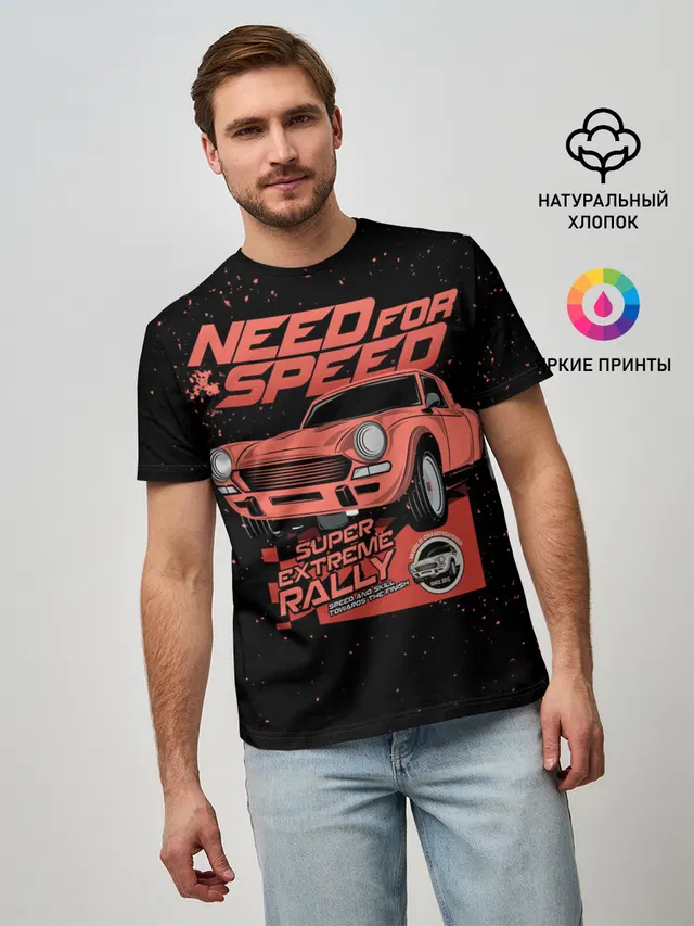 Мужская базовая футболка с принтом «Rally — Need for Speed»
