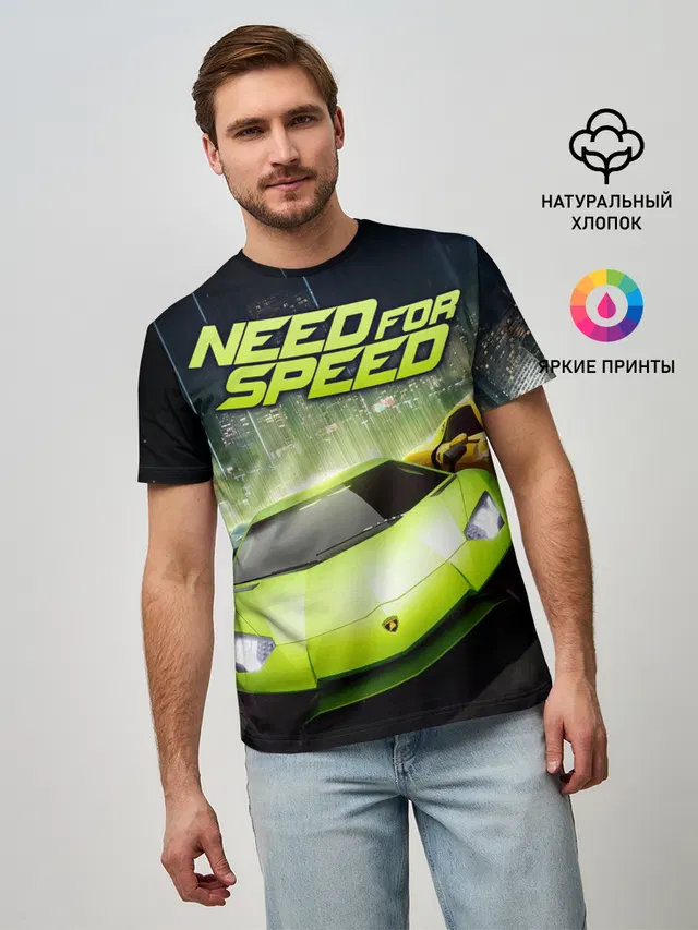 Мужская базовая футболка с принтом «Lamborghini — Need for Speed»
