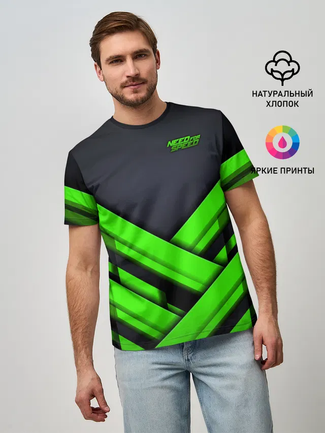 Мужская базовая футболка с принтом «Abstract stripes — Need for Speed»