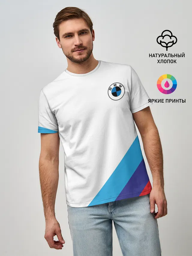 Мужская базовая футболка с принтом «BMW — BMW NEW LOGO»