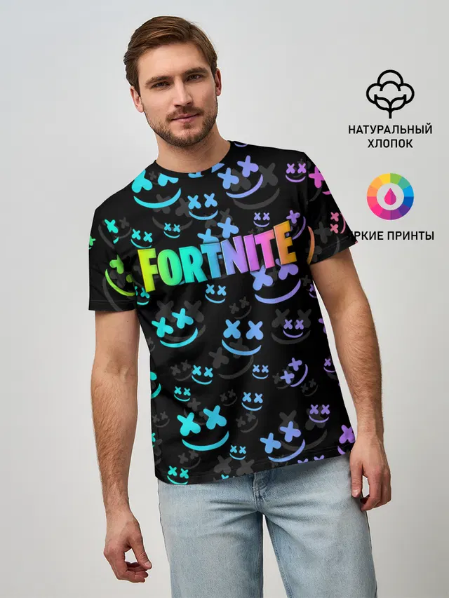 Мужская базовая футболка с принтом «Fortnite — Fortnite & Marshmello»