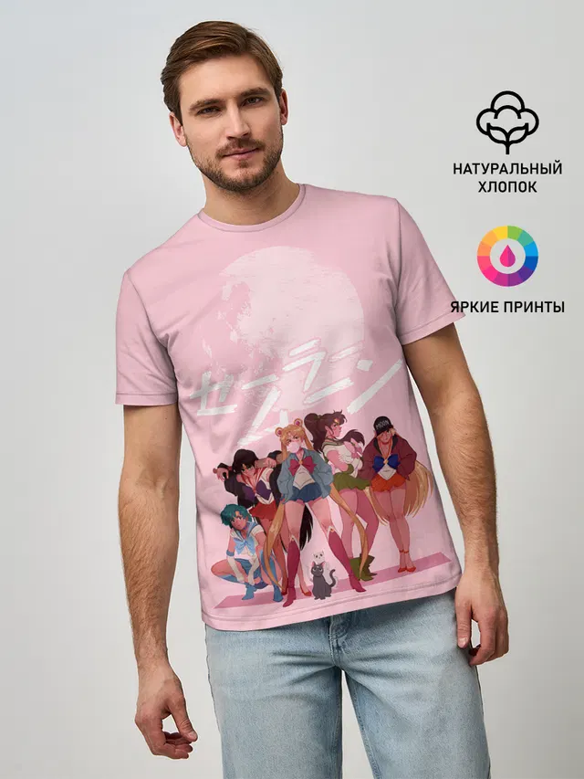 Мужская базовая футболка с принтом «Pink Sailor Moon»