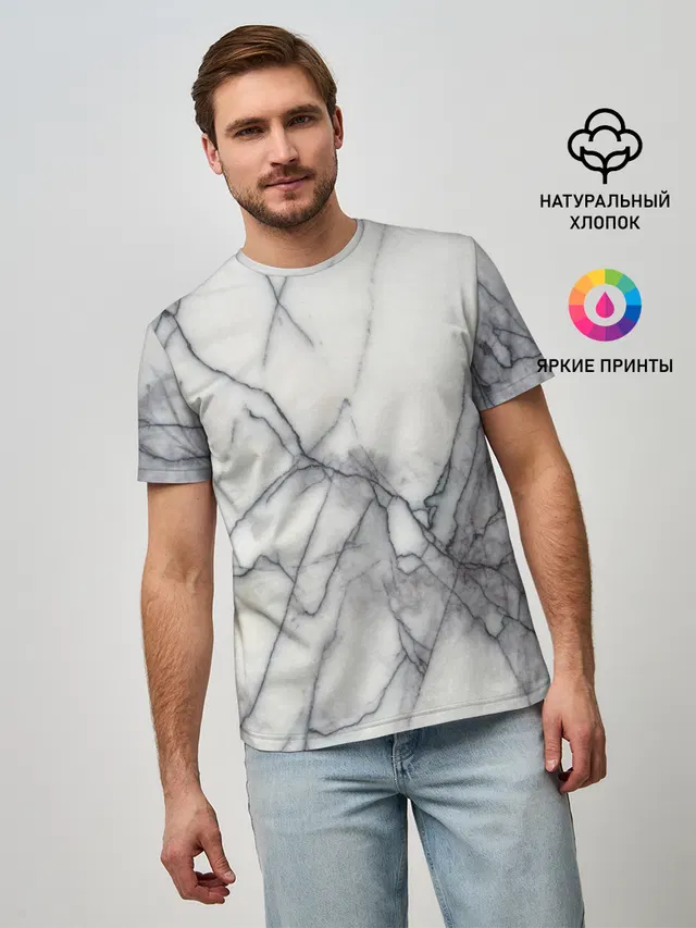 Мужская базовая футболка с принтом «Marble — Мрамор»