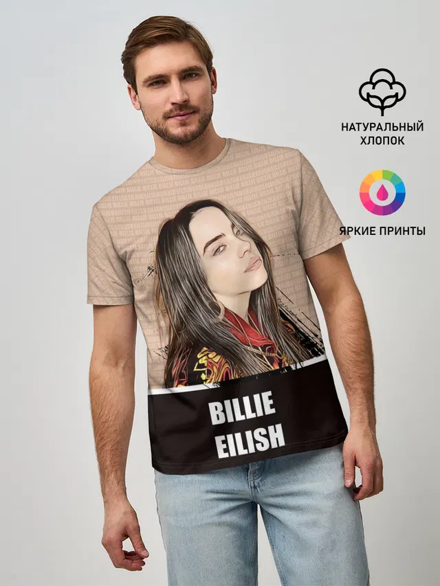 Мужская базовая футболка с принтом «Billie Eilish»