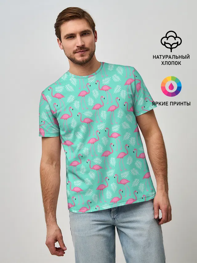 Мужская базовая футболка с принтом «Flamingo»